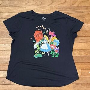Disney Dark Gray Alice in Wonderland Floral Character Tee